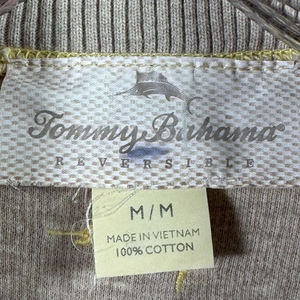 Tommy Bahama Sweater Mens Size M Yellow Beige 1/4 Zip Reversible Pullover Preppy